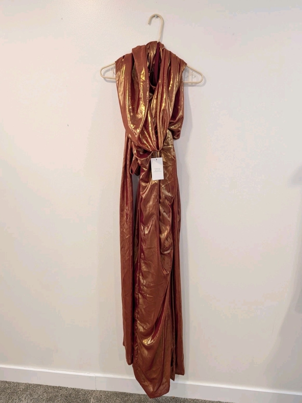 Sendoli  Lame Chiffon Metallic Gold Maxi Bride/Bridesmaid Dress Size Small